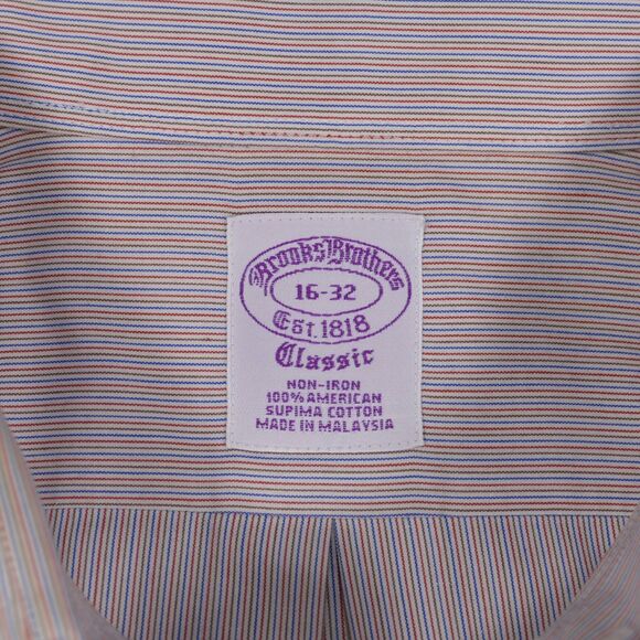 Brooks Brothers Shirt Men 16-32 Classic Orange Green Striped Button Long Sleeve - Picture 5 of 16